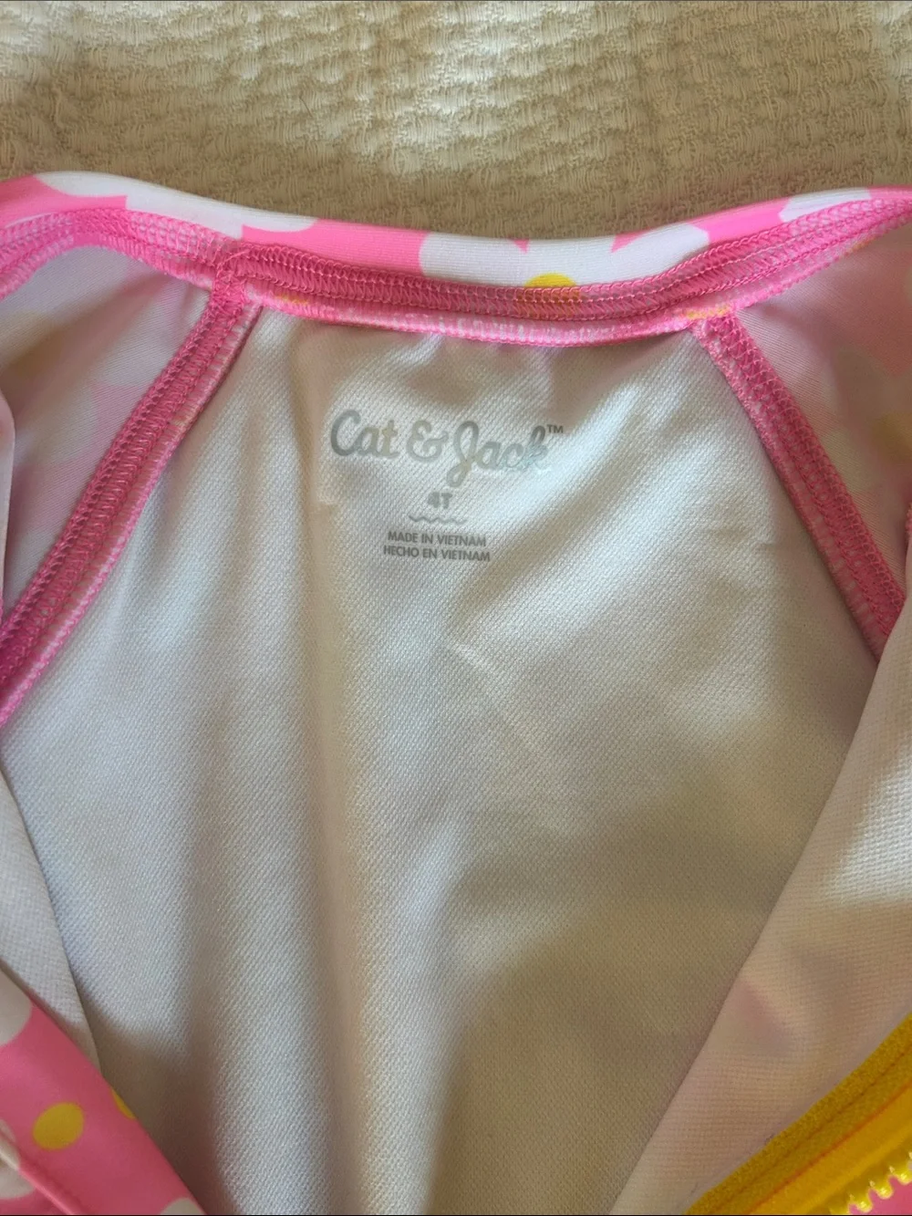 Kids Pink Floral Long-Sleeve Rash Guard Swimsuit with Yellow Zip